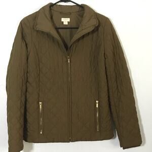 J. Crew quilted olive lightweight fall season puffer jacket size XS